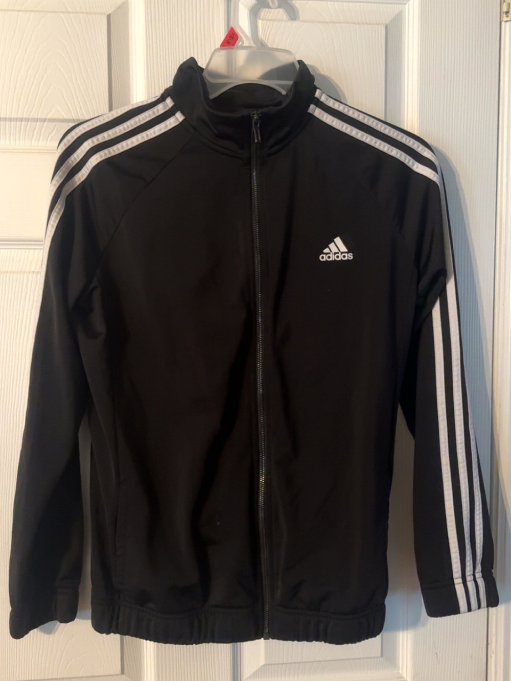 Adidas Child Black Full-Zip Track Jacket with White Stripes